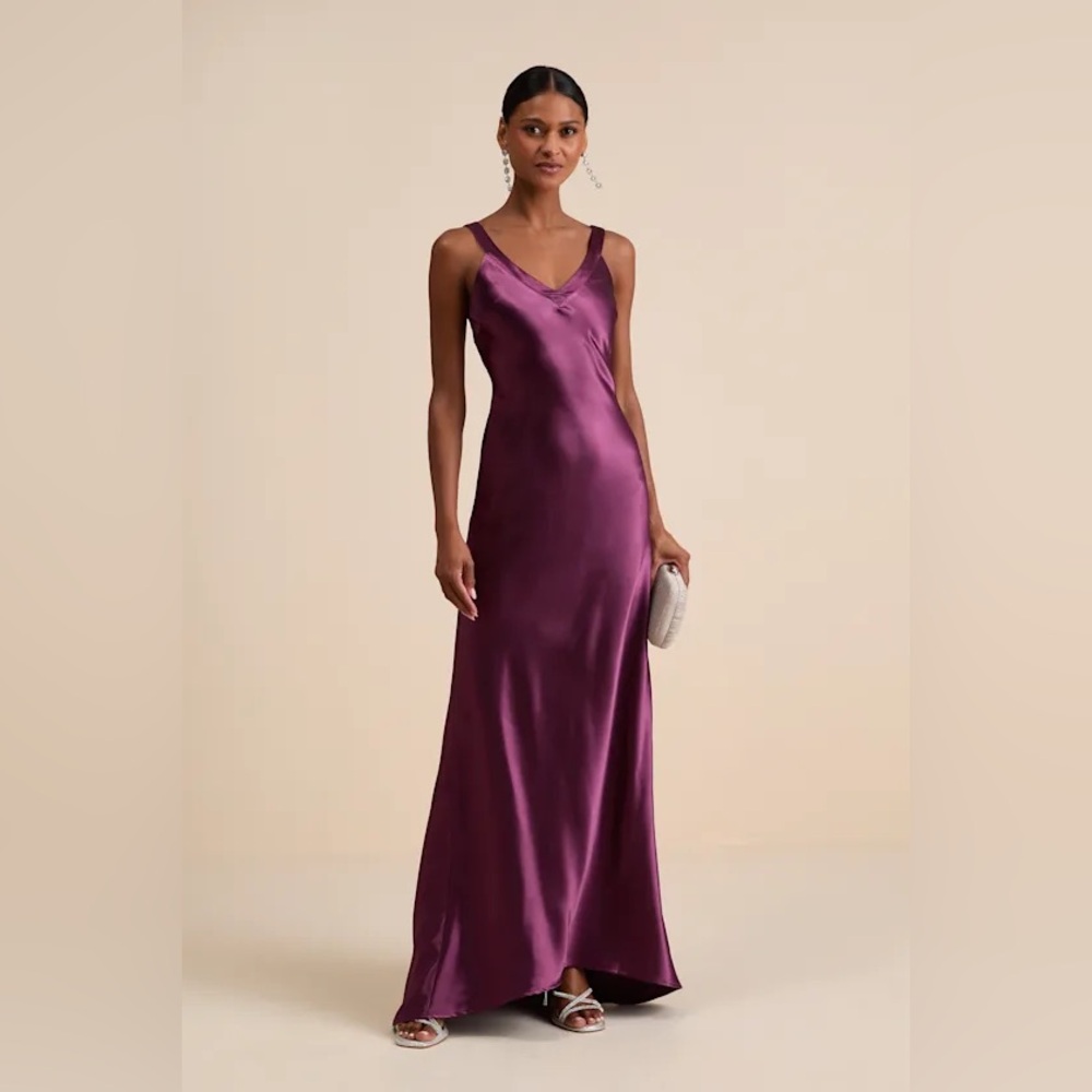 Lulus Perfectly Classy Plum Purple Satin Strappy Maxi Dress - Size L